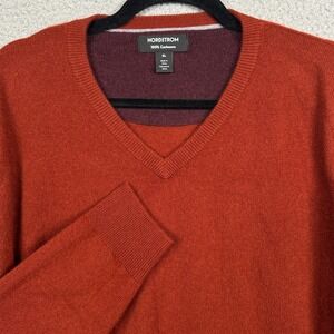 Nordstrom Sweater Mens XL Burnt Orange V Neck Cashmere Preppy Heritage Old Money